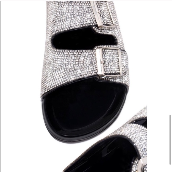Jelly Double Duckle Rhinestone Slip On Sandals - Picture 6 of 8